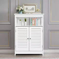 Meuble de rangement de salle de bain en bois avec double porte persienne blanc