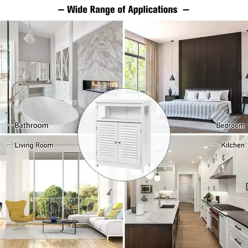 Meuble de rangement de salle de bain en bois avec double porte persienne blanc