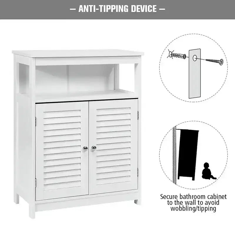 Meuble de rangement de salle de bain en bois avec double porte persienne blanc