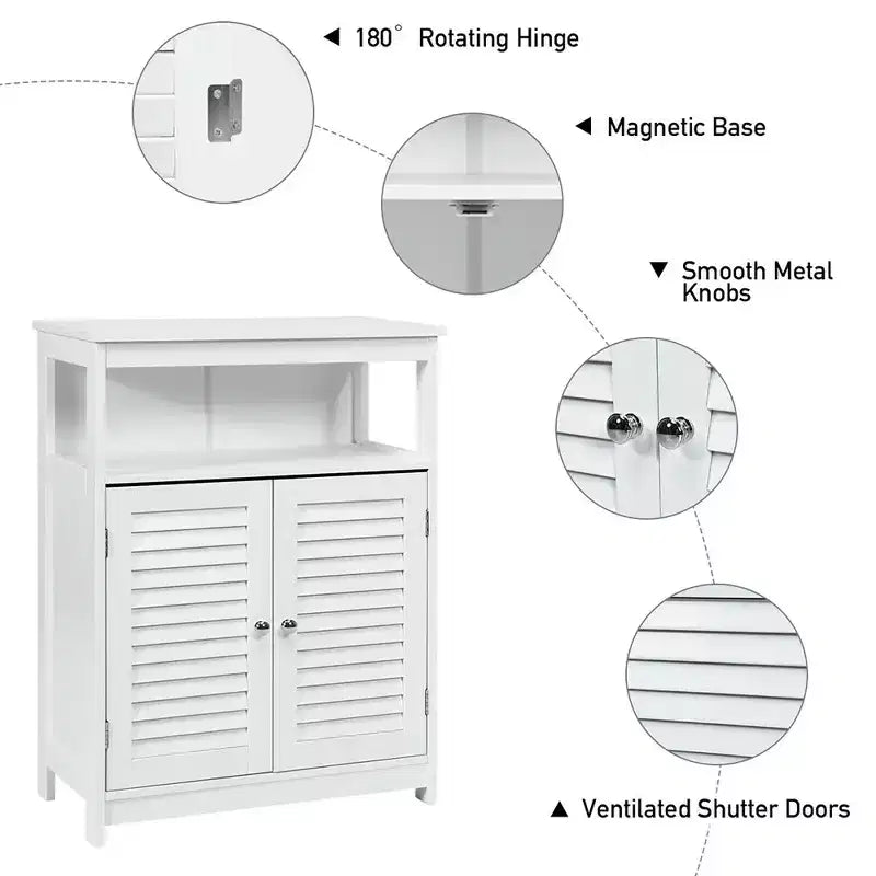 Meuble de rangement de salle de bain en bois avec double porte persienne blanc